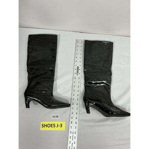 Women's Black Patent Mid-Heel Knee-High Boots